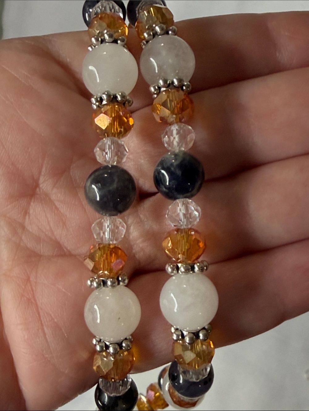 Handcrafted Iolite and White Jade Necklace and Earring Set w/Agate Pendant - Picture 7 of 7